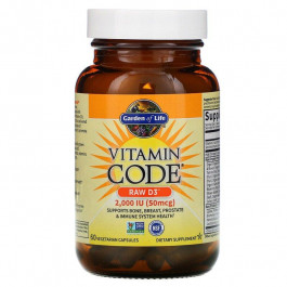   Garden of Life Сирий Вітамін D3, RAW D3, Vitamin Code, , 2000 МО (50 мкг), 60 вегетаріанських капсул