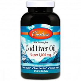   Carlson Labs Жир із Печені Норвезької Тріски, 1000 мг, Cod Liver Oil, , 250 гелевих капсул