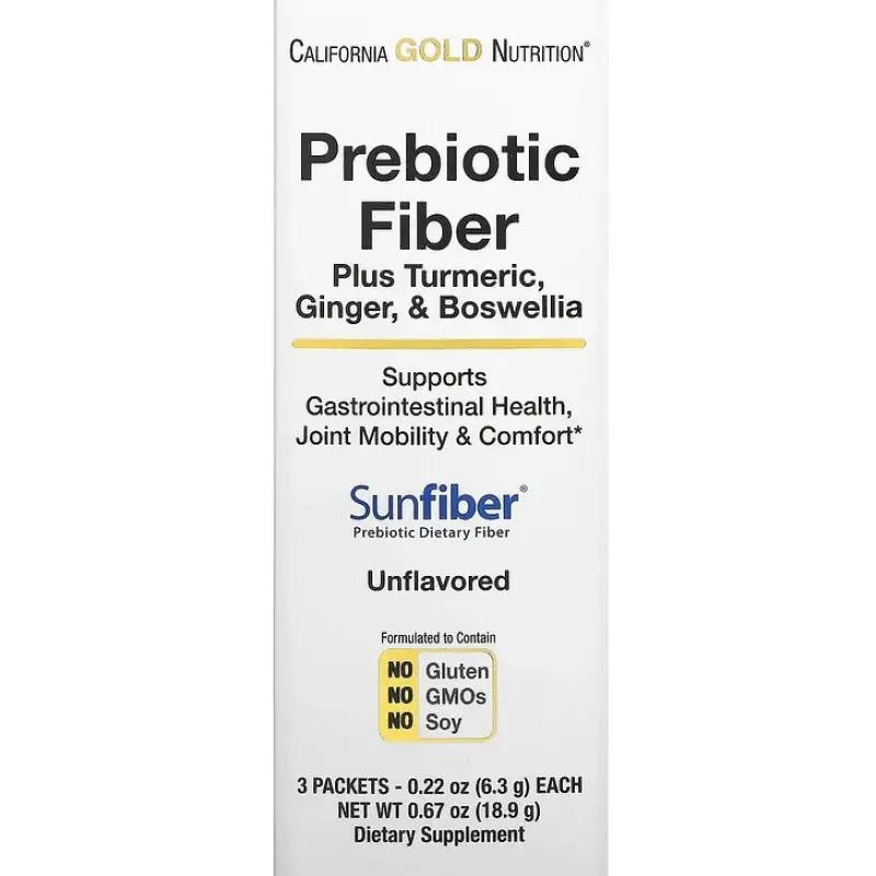 California Gold Nutrition Prebiotic Fiber Plus Turmeric Ginger & Boswellia 3 пакетики по 6,3 г - зображення 1