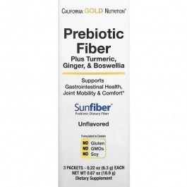   California Gold Nutrition Prebiotic Fiber Plus Turmeric Ginger & Boswellia 3 пакетики по 6,3 г