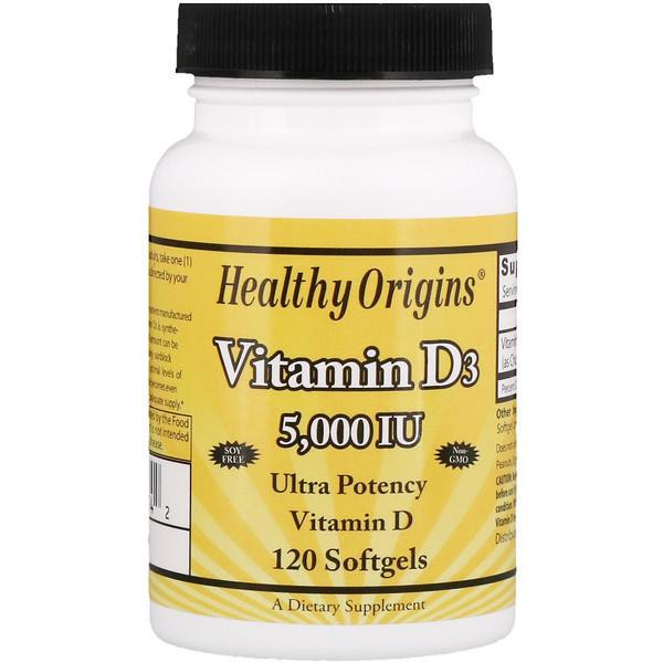 Healthy Origins Витамин д3  Vitamin D3 5000 IU 120 капсул - зображення 1