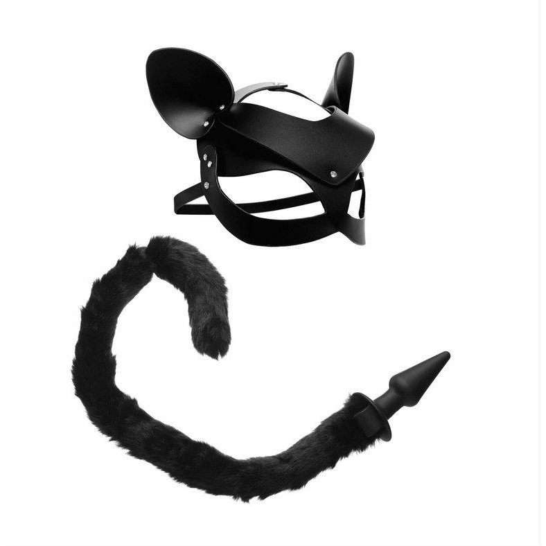  Рольовий БДСМ набір кота Tailz Black Cat Tail Anal Plug & Mask Set (XRAG184) - зображення 1