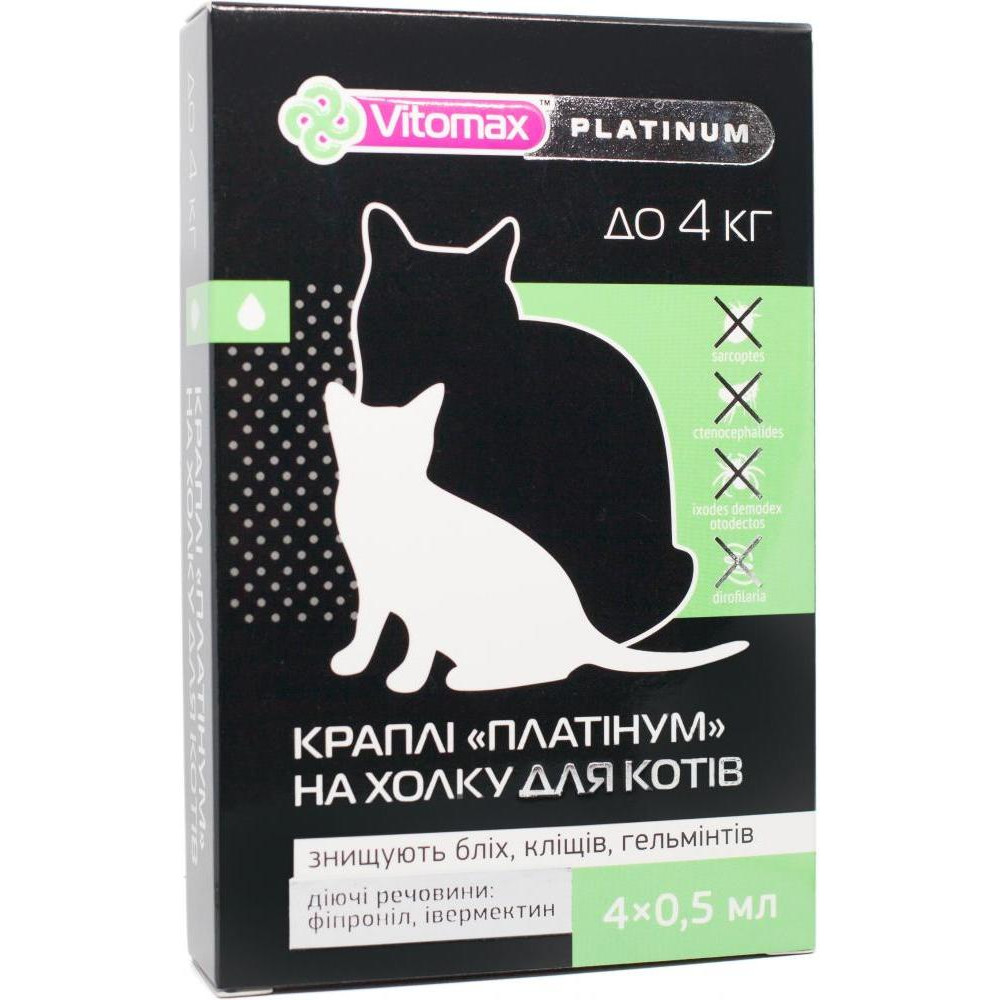 Vitomax Капли на холку Platinum для котов весом до 4 кг 4х0,5мл (500100) (4820150201111) - зображення 1