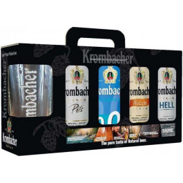   Krombacher Подарунковий набiр пиво  4*0.5 з/б (pils-1шт; пшеничне-1шт; hell-1шт; рils 0.5 б/а-1шт) + келих 0.4 