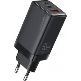   USAMS US-CC180 Sandru 65W 3 Ports GaN Fast Charger Black (CC180TC01)