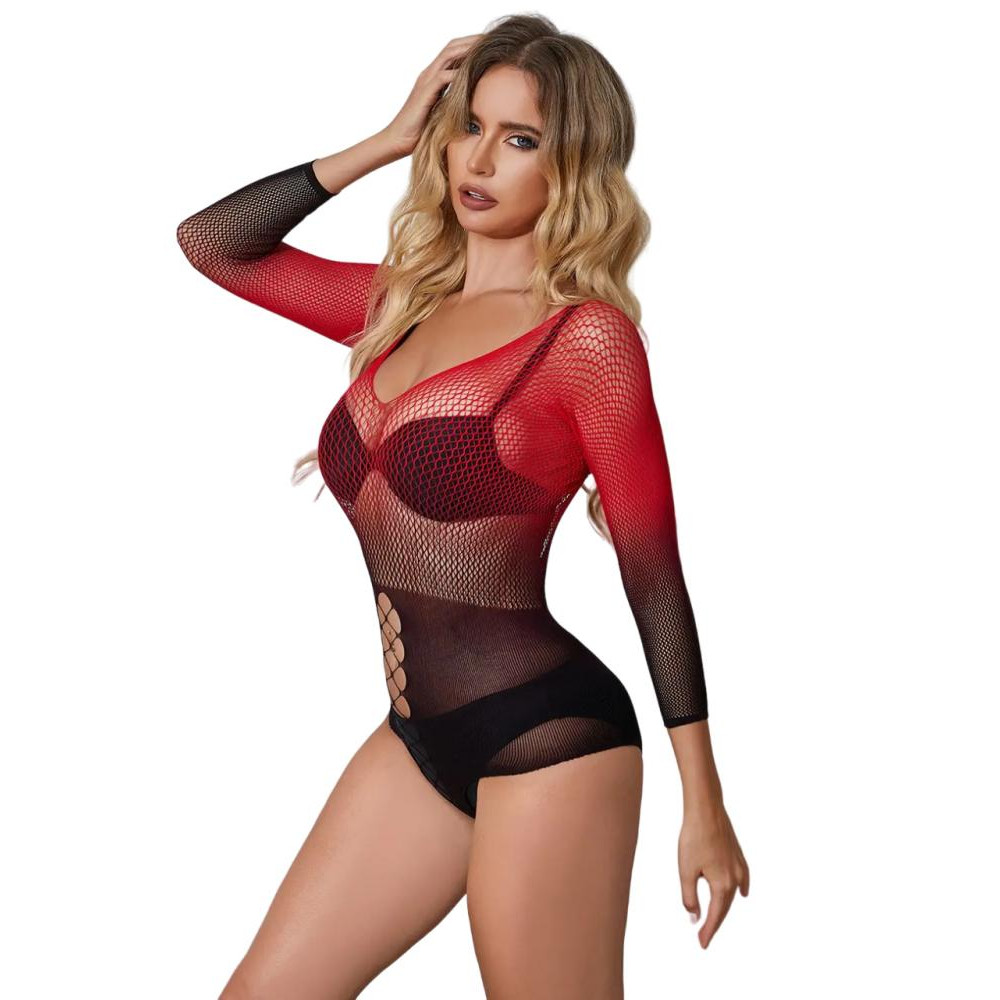  Боді Star Night Opaque Fishnet Sleeved Bodyusit, чорно-червоне (6976856040993) - зображення 1