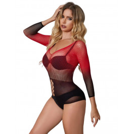    Боді Star Night Opaque Fishnet Sleeved Bodyusit, чорно-червоне (6976856040993)