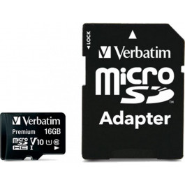   Verbatim 16 GB microSDHC UHS-I (U1) V10 Premium + SD Adapter (44082)