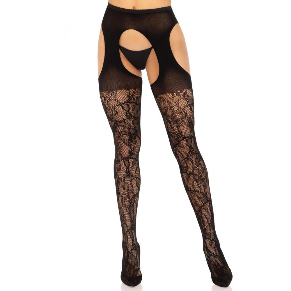 Leg Avenue Колготки Leg Avenue Eyelet Lace Suspender Hose, чорні (714718570150) - зображення 1