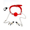 DS Fetish Кляп DS Fetish Ball gag with nipple clamps red (222002025) - зображення 2