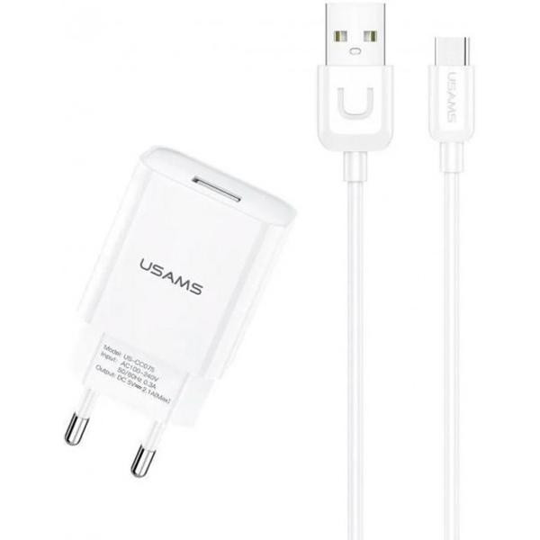 USAMS T21 Charger kit T18 single USB White + Type-C (T21OCTC01) - зображення 1