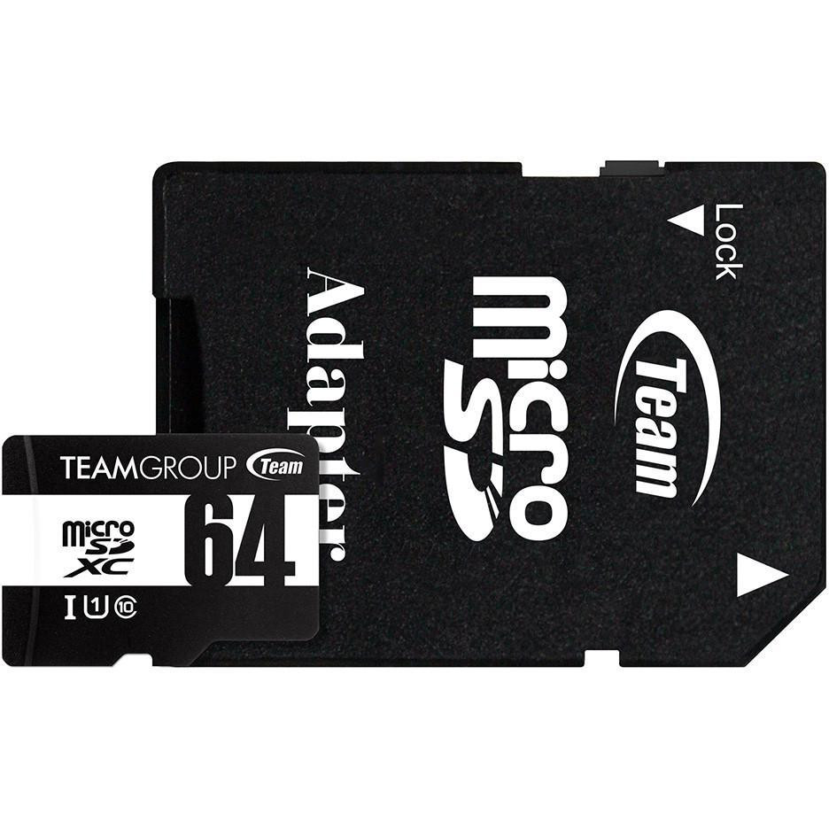 TEAM 64 GB microSDHC UHS-I Class 10 Team Black + SD-adapter (TUSDX64GCL10U03) - зображення 1