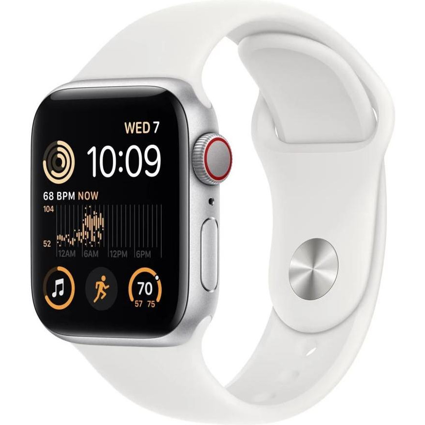 Apple Watch SE 2 GPS + Cellular 44mm  Silver Aluminum Case with White Sport Band - M/L (MNU63) - зображення 1