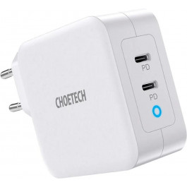   Choetech PD6008 100W 2xUSB-C PD3.0, QC3.0 GaN Wall Charger White