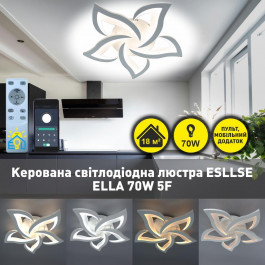   Esllse Керована світлодіодна люстра ELLA 70W5F-APP-640x65-WHITE/WHITE-220-IP20 (10018)