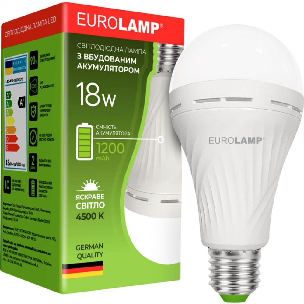 EUROLAMP LED з акумулятором A90 18W E27 4500K 1200mAh (LED-A90-18274(EM)) - зображення 1