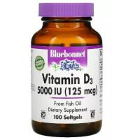   Bluebonnet Nutrition Витамин D3 5000IU (125 мкг), Vitamin D3, , 100 желатиновых капсул