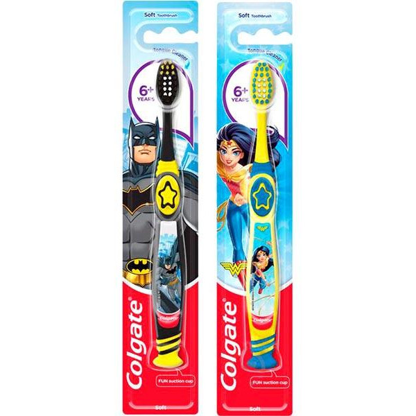 Colgate Дитяча зубна щітка  Kids Batman/Wonderwoman 6+ м'яка на присосці в асортименті - зображення 1