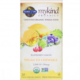   Garden of Life Витамин D3, 2000 МЕ, малиново-лимонный вкус, MyKind Organics, Garden of Life, 30 жевательных веганск