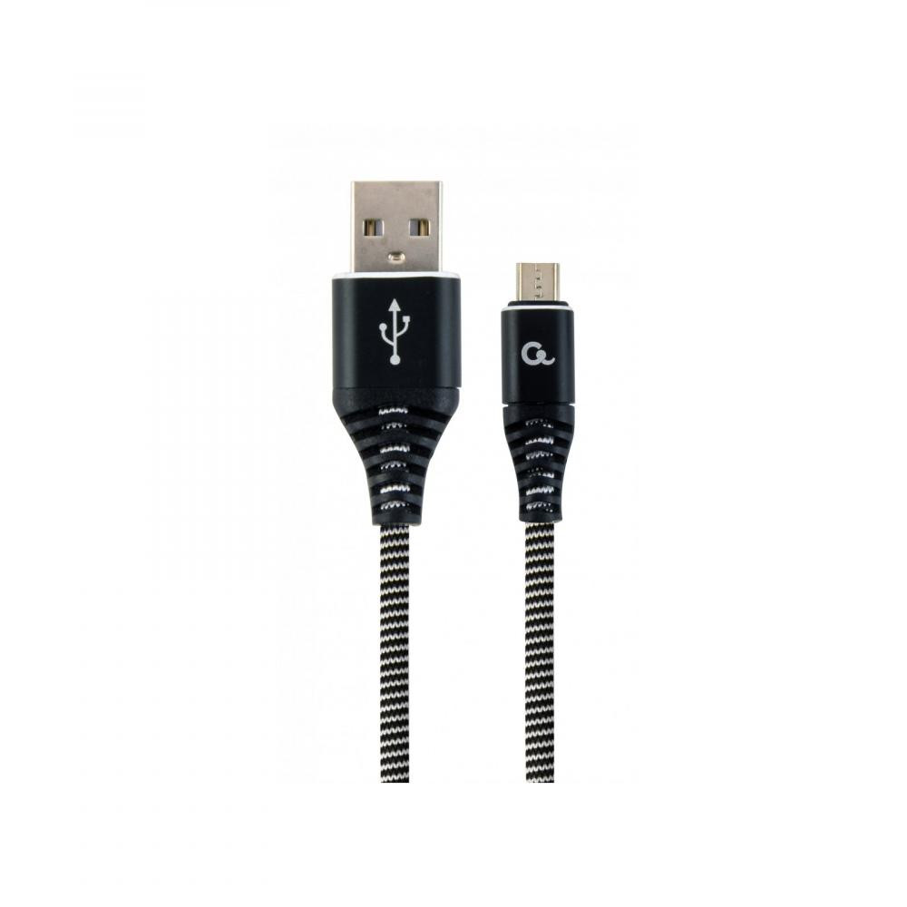 Cablexpert Premium Cotton Braided Micro-USB Black/White 1m (CC-USB2B-AMMBM-1M-BW) - зображення 1