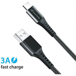   Grand-X USB-type C 3A 1.2m Fast Сharge Black толст.нейлон оплетка премиум (FC-12B)