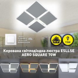   Esllse Керована світлодіодна люстра AERO square 70W 4S-ON/OFF-455х455х60-WHITE/WHITE-220-IP20 (10112)