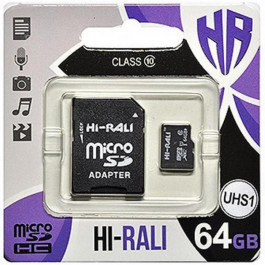   Hi-Rali 64 GB microSDXC class 10 UHS-I + SD Adapter HI-64GBSDCL10-01