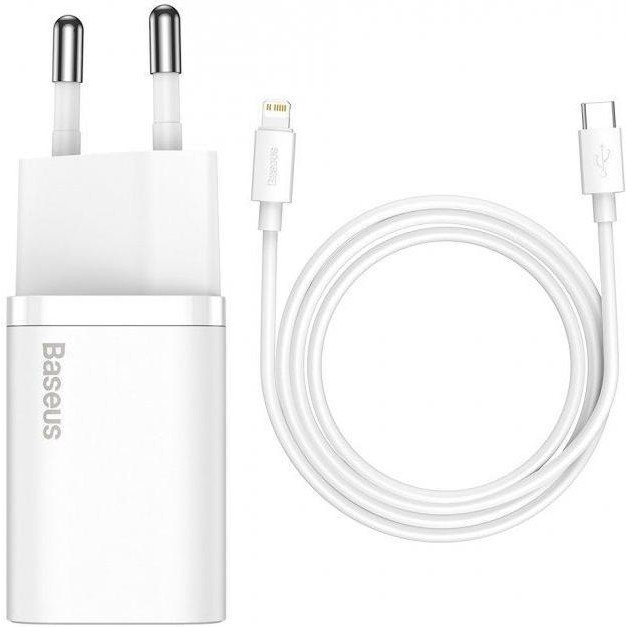 Baseus Super Si Quick Charger White w/Type-C - Lightning Cable (TZCCSUP-B02) - зображення 1