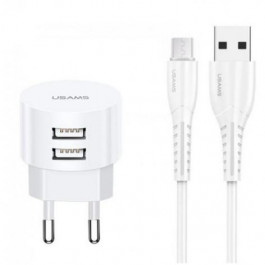   USAMS T20 Dual USB Round Travel Charger White w/Micro-USB cable (XTXLOGT18MC05)