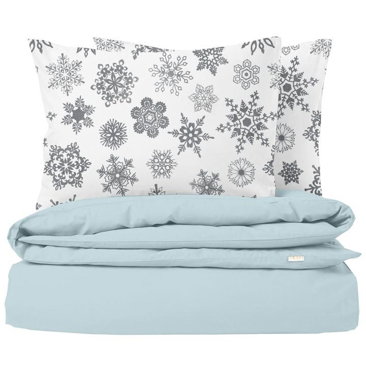 COSAS Комплект постільної білизни  Підлітковий 160х220 Ranfors Light Blue Snowflakes Grey (4822052077757) - зображення 1