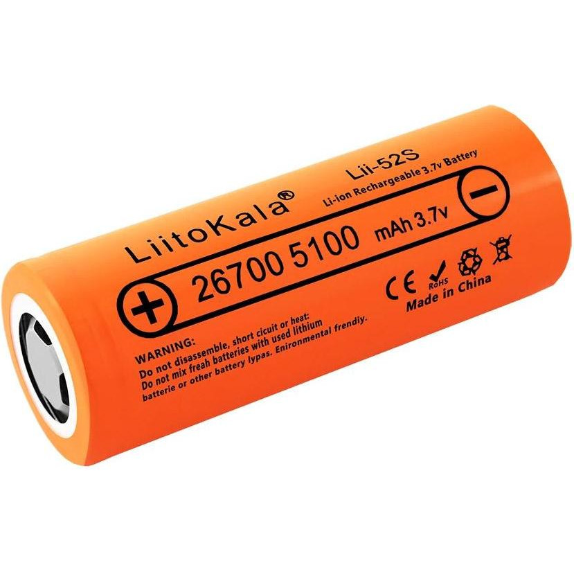 LiitoKala Li-Ion 26700 5100mAh 3.7V FlatTop 2шт/уп (LII-52S) - зображення 1