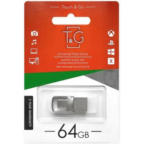 T&G 64 GB 104 Metal Series USB 3.0/Type-C Silver (TG104TC-64G3) - зображення 1