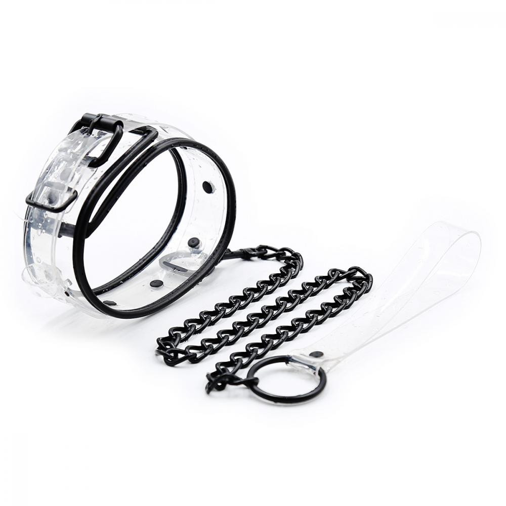 DS Fetish Нашийник с поводком  Collar with leash transparent (262400137~99) - зображення 1