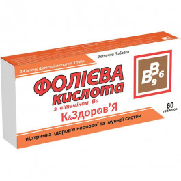   Красота и Здоровье Фолієва кислота  з вітаміном В6 250 мг, 60 шт.