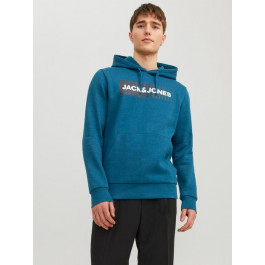   Jack & Jones Худі на флісі чоловіче  XAZ436150AITG L Темно-бірюзове з принтом (DD8000007930449)