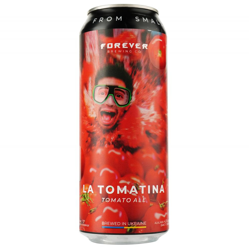 Forever Пиво  La Tomatina, світле, нефільтроване, 4,5%, з/б, 0,5 л (4820183001740) - зображення 1