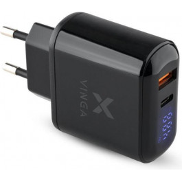   Vinga 2 Port QC3.0+PD Display Wall Charger (VWCQPACDBK)