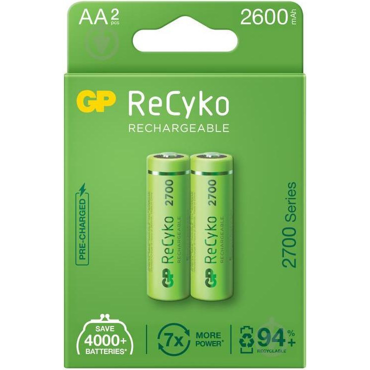 GP Batteries AA 2600mAh NiMh 2шт ReCyko 2700 Series (270AAHCE-EB2) - зображення 1