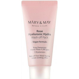   MARY & MAY Глиняна зволожувальна маска  Rose Hyaluronic Hydra Wash off Pack з трояндою 30 г (8809670681869)