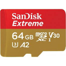   SanDisk 64 GB microSDXC UHS-I U3 V30 A2 Extreme (SDSQXAH-064G-GN6MN)