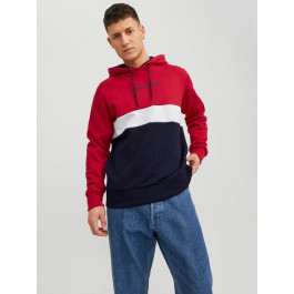   Jack & Jones Худі на флісі чоловіче  XAZ436563LJPX L Червоне з темно-синім (DD8000007934669)