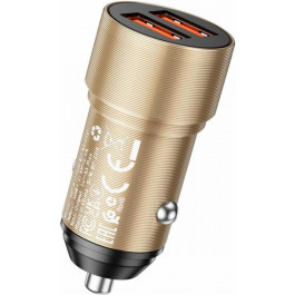   Borofone BZ19 Wisdom dual port car charger Gold (BZ19G)