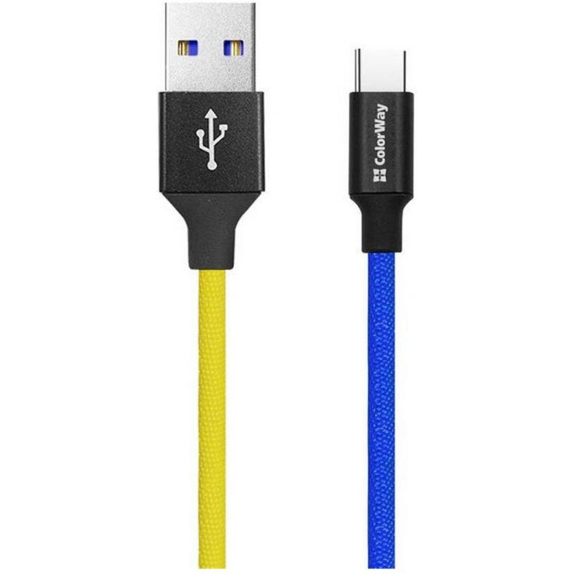 ColorWay USB to Type-C National 1m Yellow/Blue (CW-CBUC052-BLY) - зображення 1