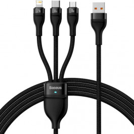   Baseus Flash Series Fast Charging Data Cable USB to Micro/Lightning/Type-C 66W 1.2m Black (CASS040001)