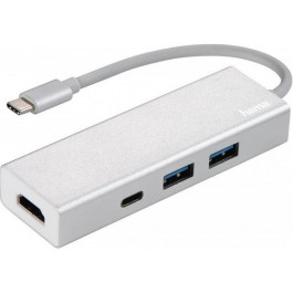   HAMA USB-3.1 Type-C Hub 1-in-3 Aluminium (00135756)