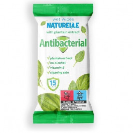   Naturelle Салфетки влажные  Antibacterial с экстрактом листьев подорожника 15шт. (4820207590175)