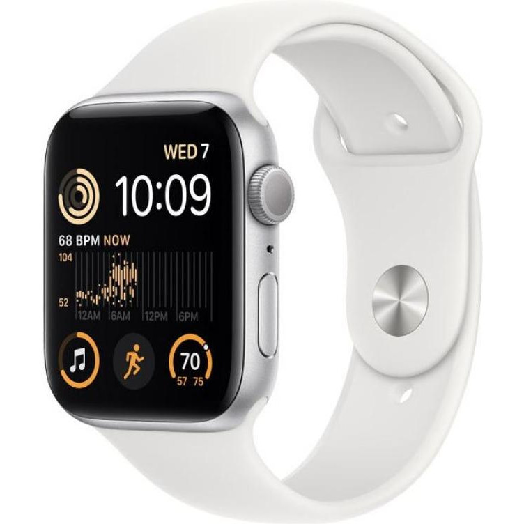 Apple Watch SE 2 GPS 44mm Silver Aluminum Case with White Sport Band - S/M (MNTH3) - зображення 1