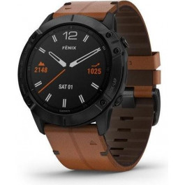   Garmin Fenix 6X Pro Sapphire Black DLC with Chestnut Leather Band (010-02157-14)