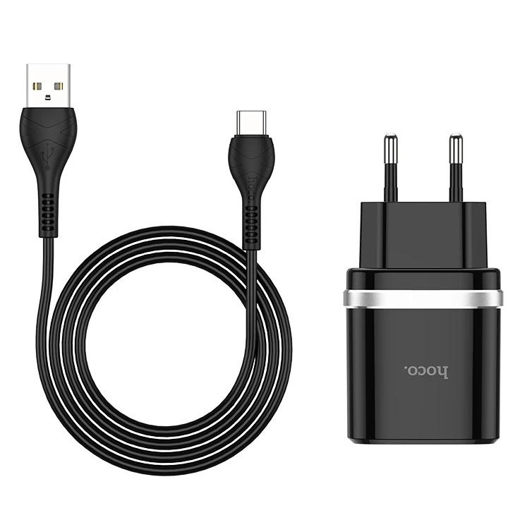 Hoco C12 2.4A 2USB Type-C Black - зображення 1