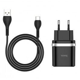   Hoco C12 2.4A 2USB Type-C Black